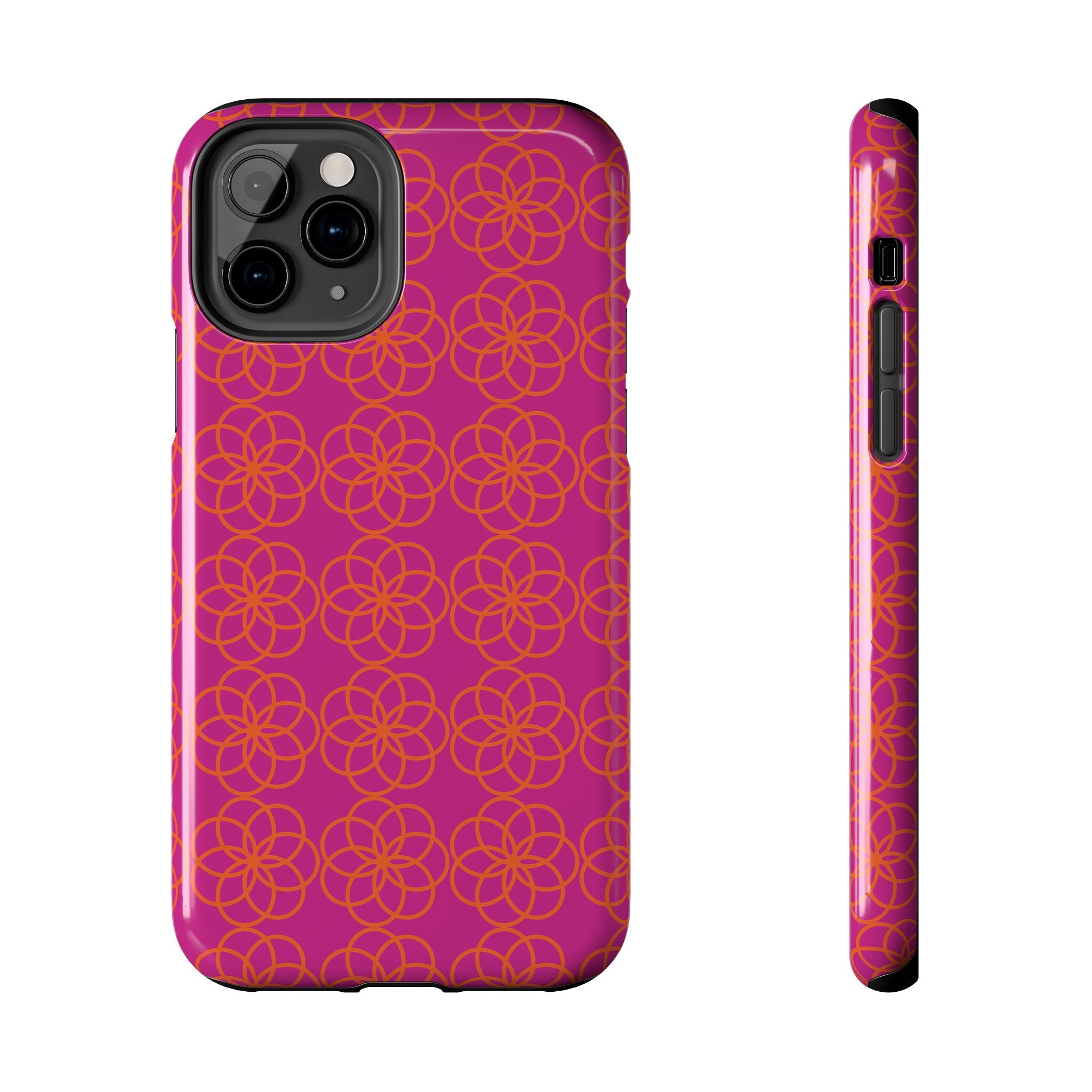 Floral Geometric Tough Phone Case — Pink & Orange Patterned Protective Cover