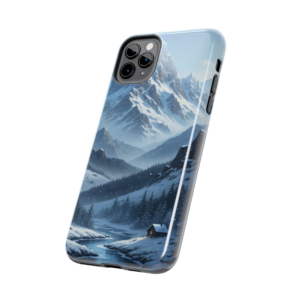 Tough Phone Case — Snowy Mountain Cabin Landscape Protective Phone Cover