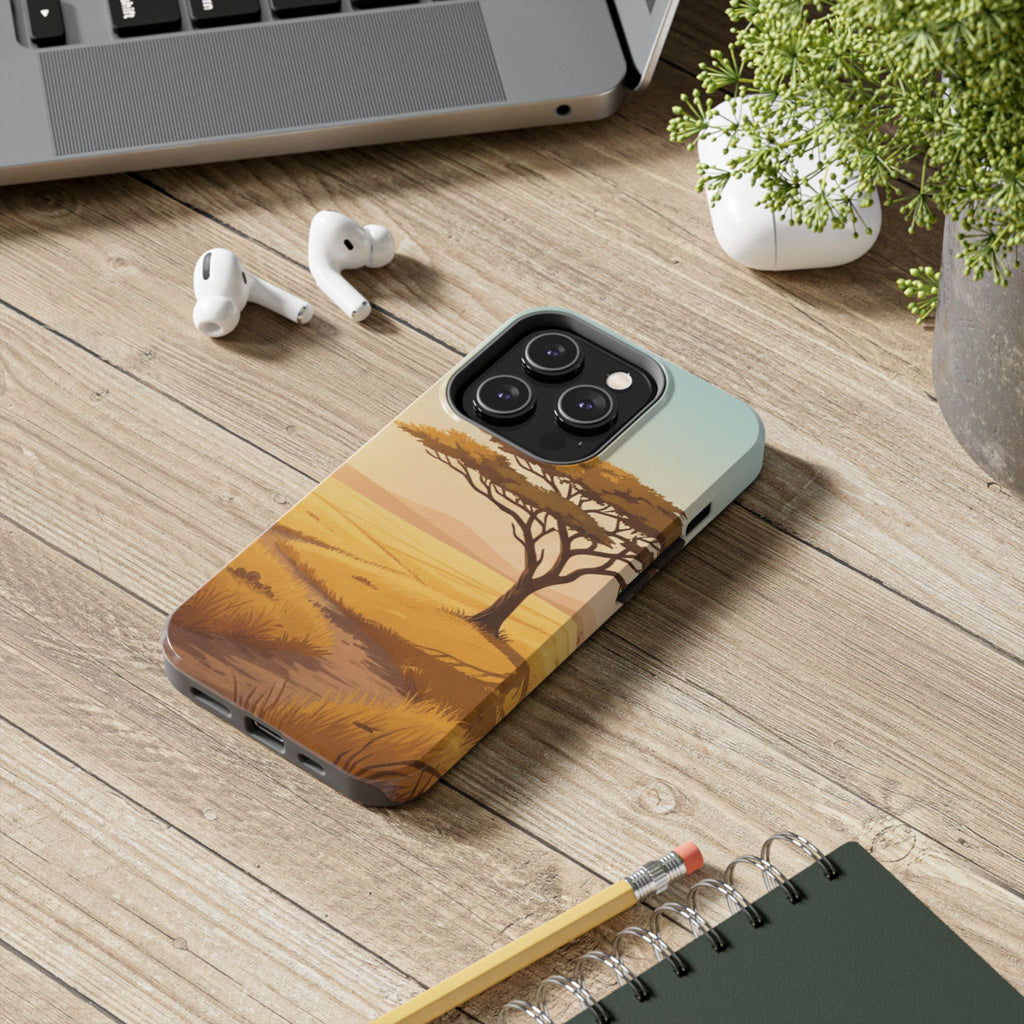 Safari Sunset Tough Phone Case — African Savanna Tree Design