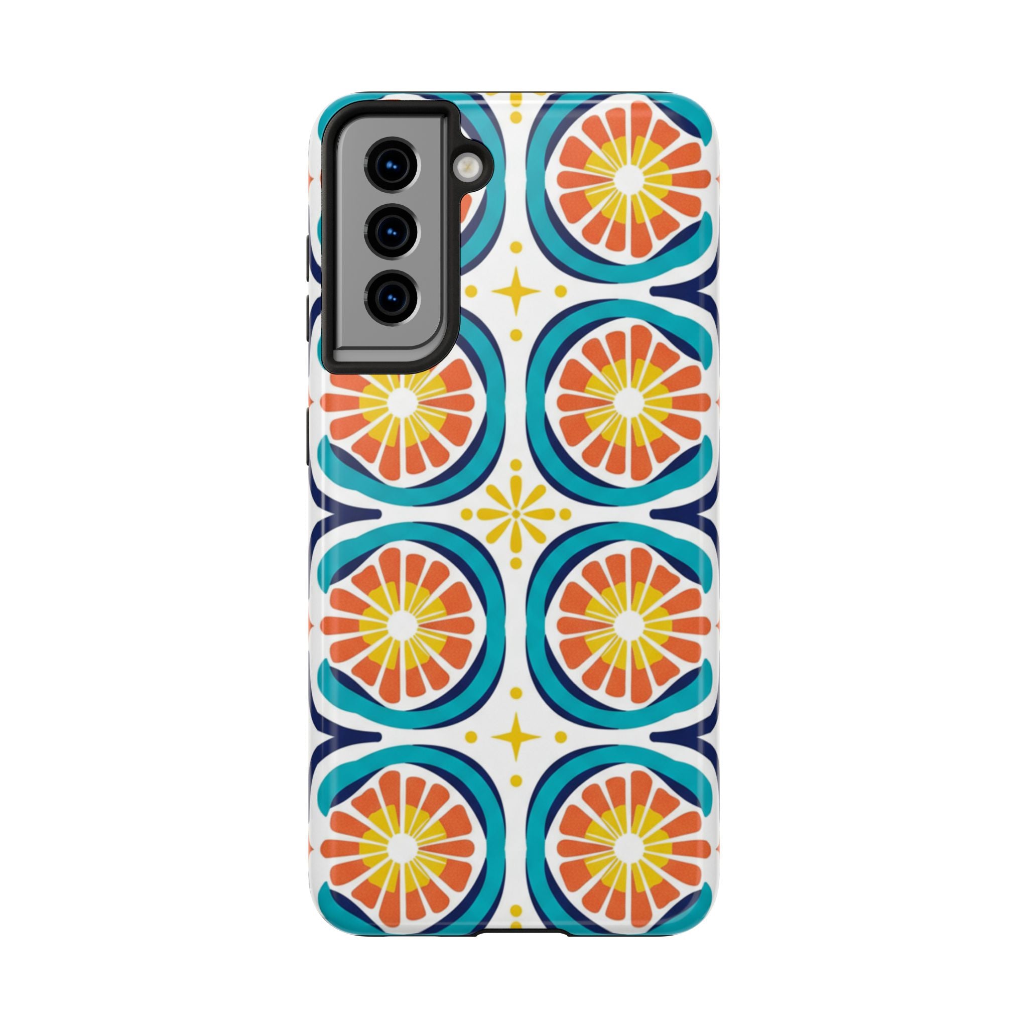 Citrus Tile Tough Phone Case — Colorful Retro Orange Slice Pattern