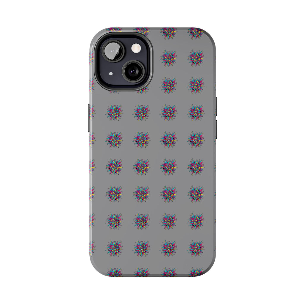 Tough Phone Case — Abstract Floral Burst Pattern on Gray (Protective Slim Fit)