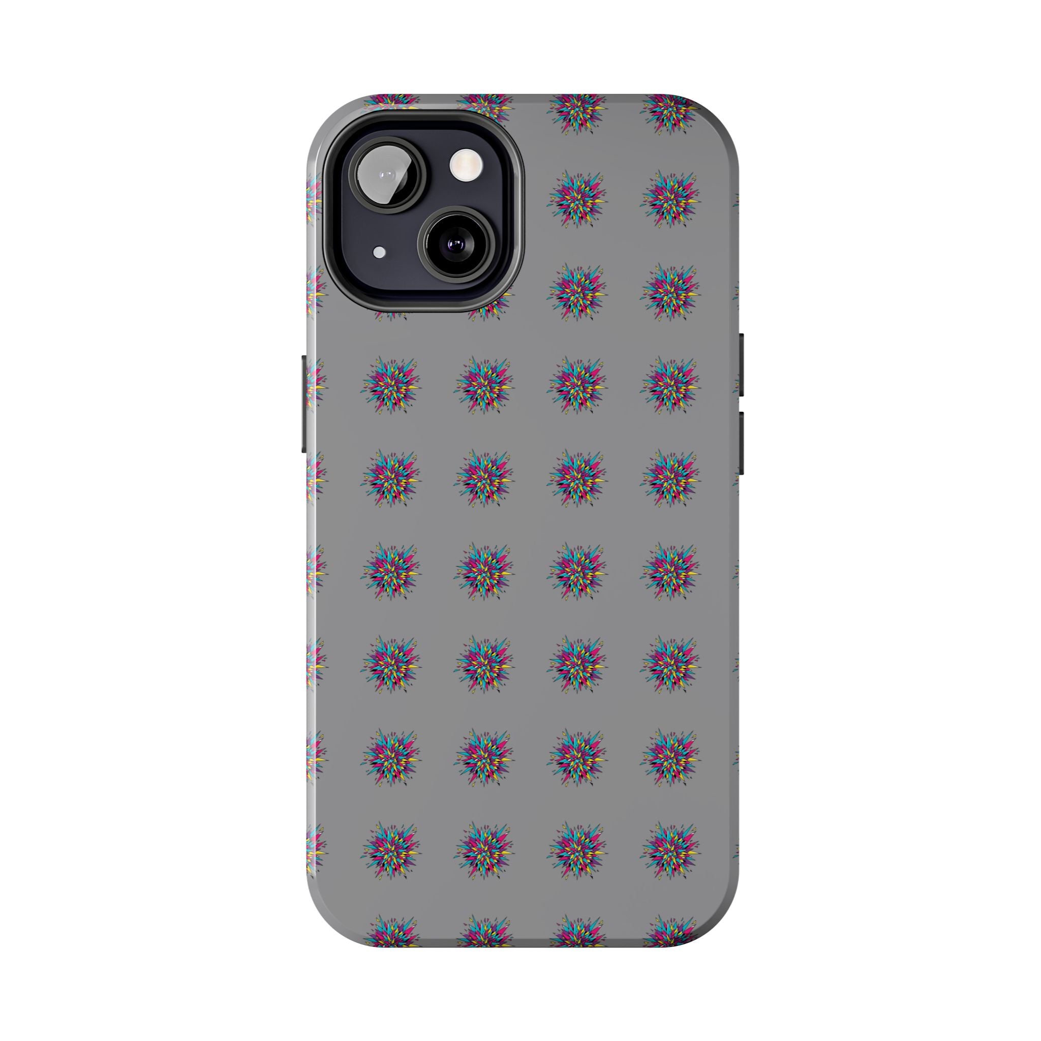 Tough Phone Case — Abstract Floral Burst Pattern on Gray (Protective Slim Fit)
