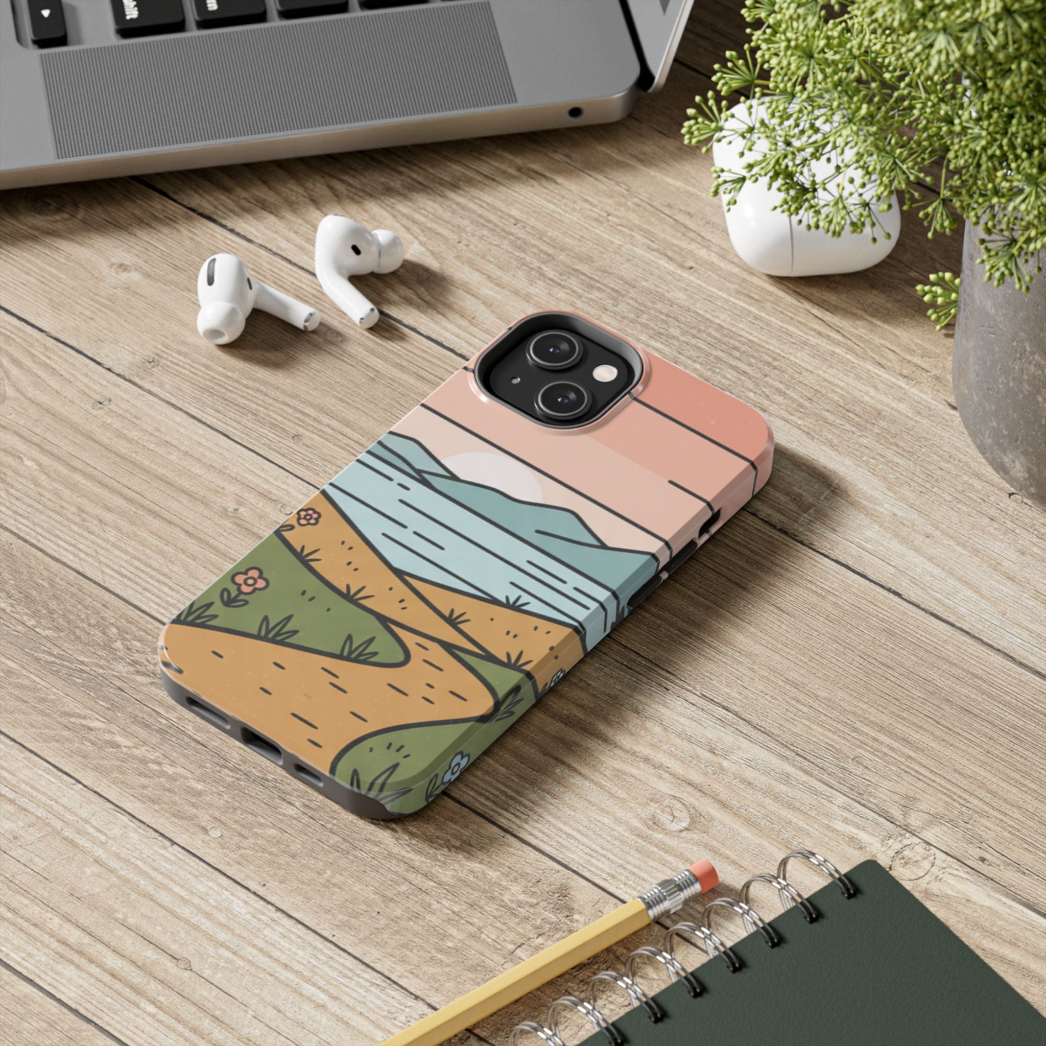 Scenic Path Tough Phone Case — Pastel Lake & Mountain Protective Cover