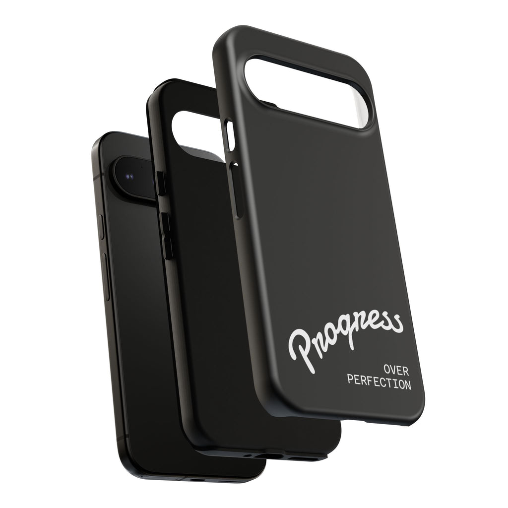 Phone Case - "Progress Over Perfection" Glossy Black Protective Cover