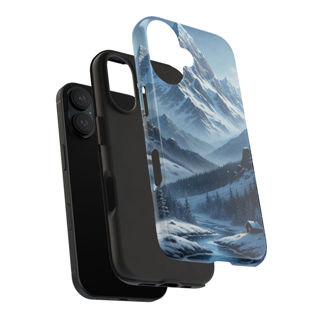 Tough Phone Case — Snowy Mountain Cabin Landscape Protective Phone Cover