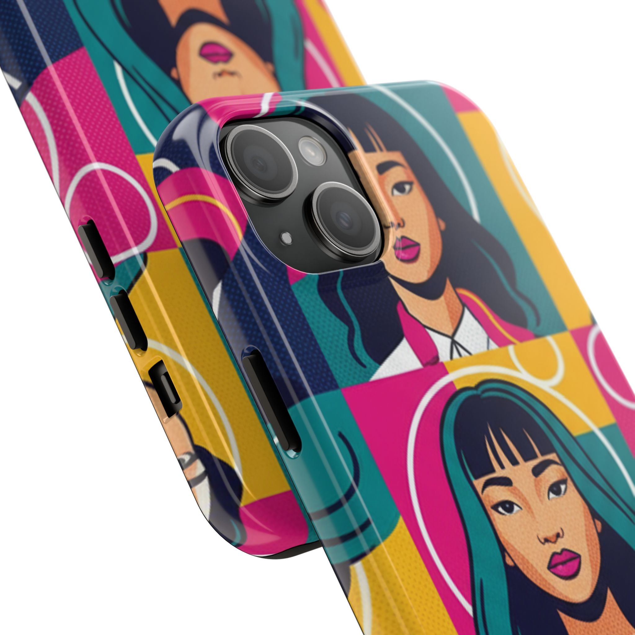 Bold Pop Art Faces Tough Phone Case — Colorful Retro Portrait Protective Cover