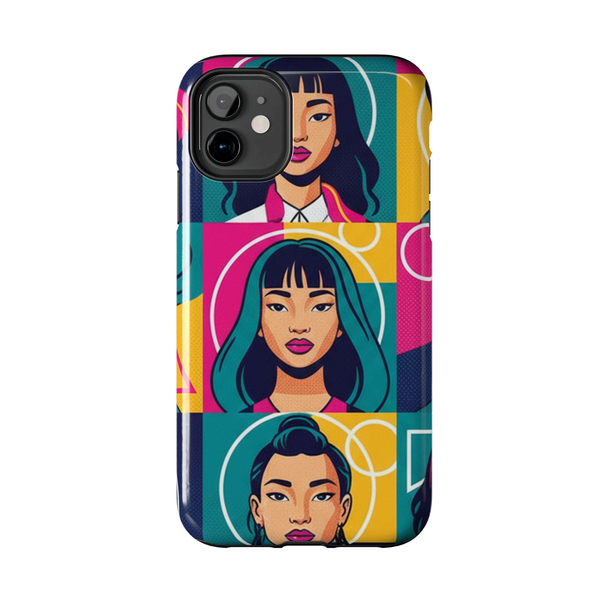 Bold Pop Art Faces Tough Phone Case — Colorful Retro Portrait Protective Cover