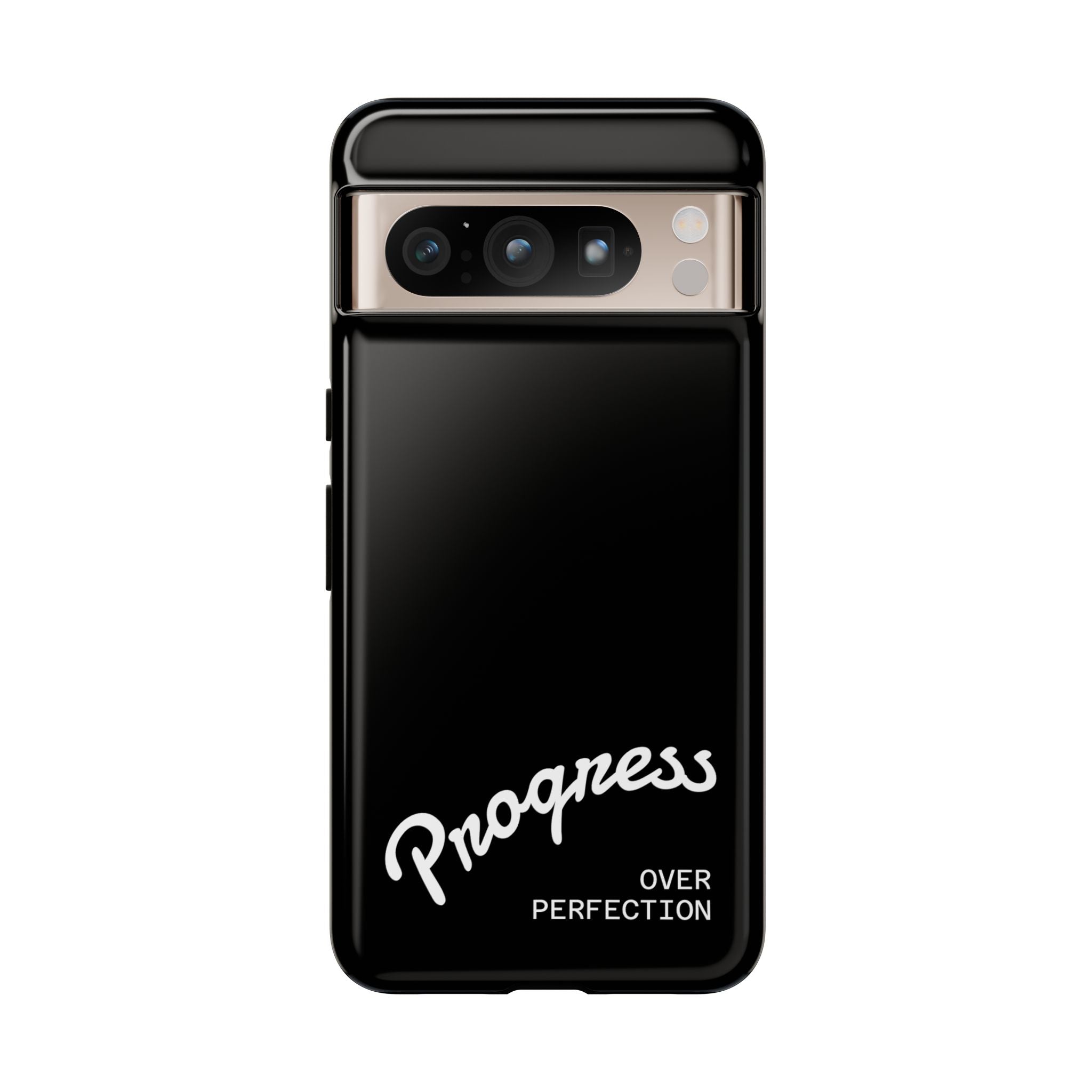 Phone Case - "Progress Over Perfection" Glossy Black Protective Cover