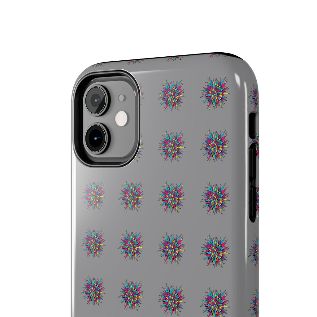 Tough Phone Case — Abstract Floral Burst Pattern on Gray (Protective Slim Fit)