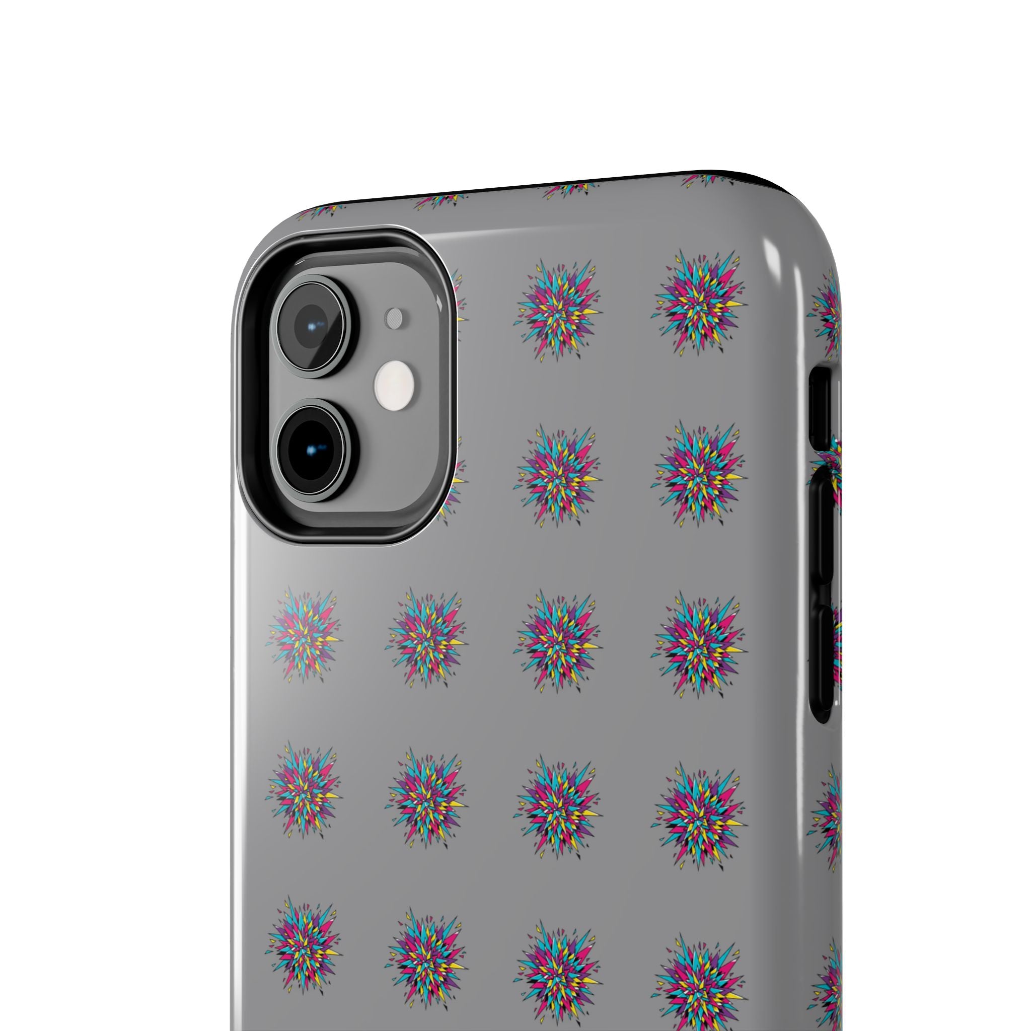 Tough Phone Case — Abstract Floral Burst Pattern on Gray (Protective Slim Fit)