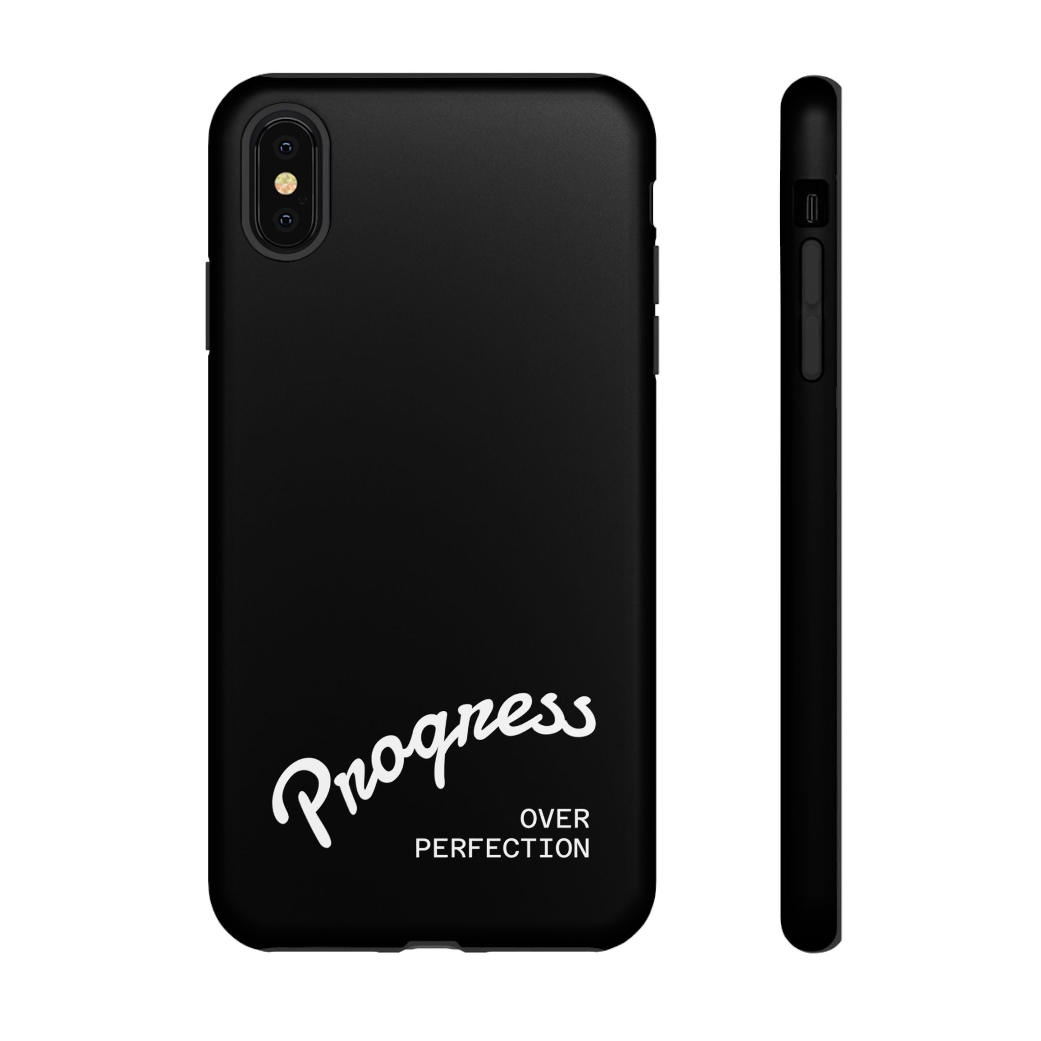 Phone Case - "Progress Over Perfection" Glossy Black Protective Cover