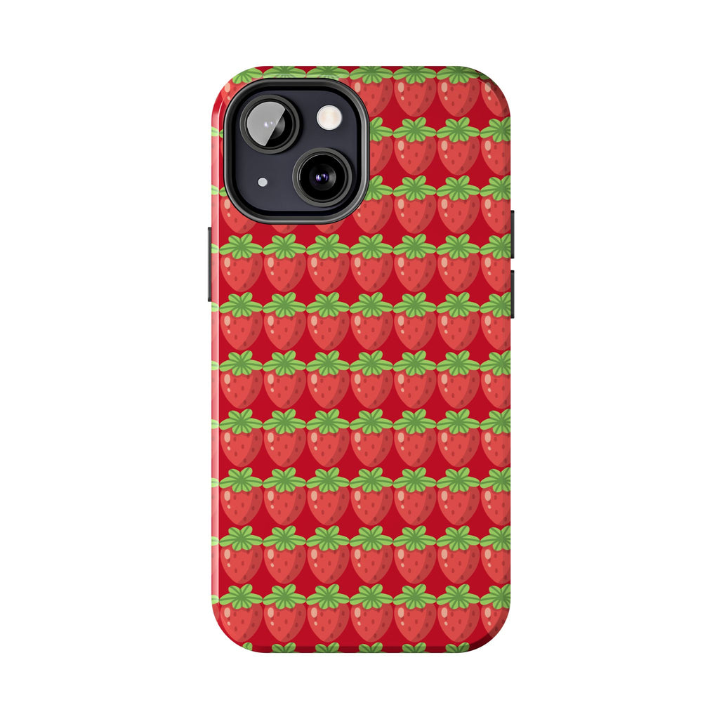 Strawberry Pattern Tough Phone Case — Cute Red Fruit Protective Cover