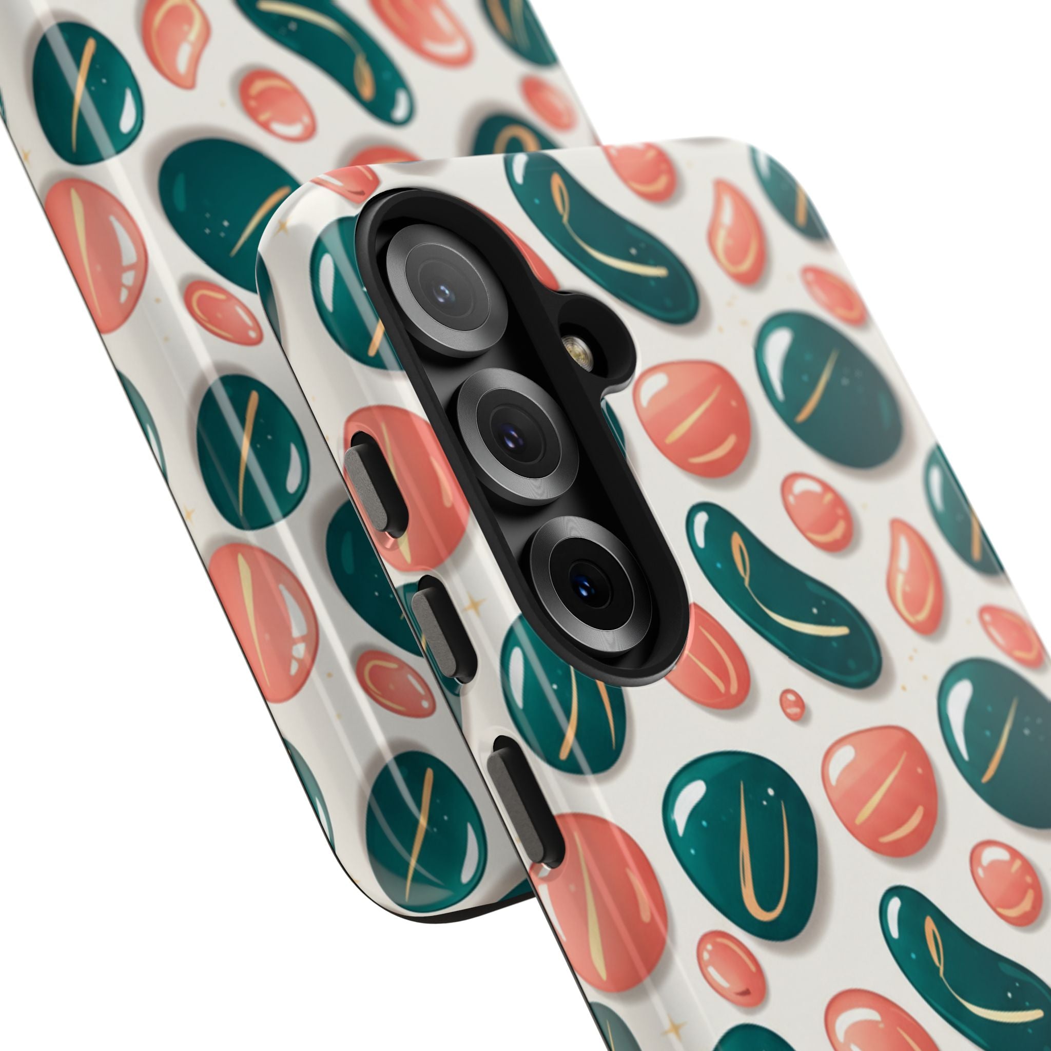 Abstract Pebble Pattern Tough Phone Case — Coral & Teal Protective Cover