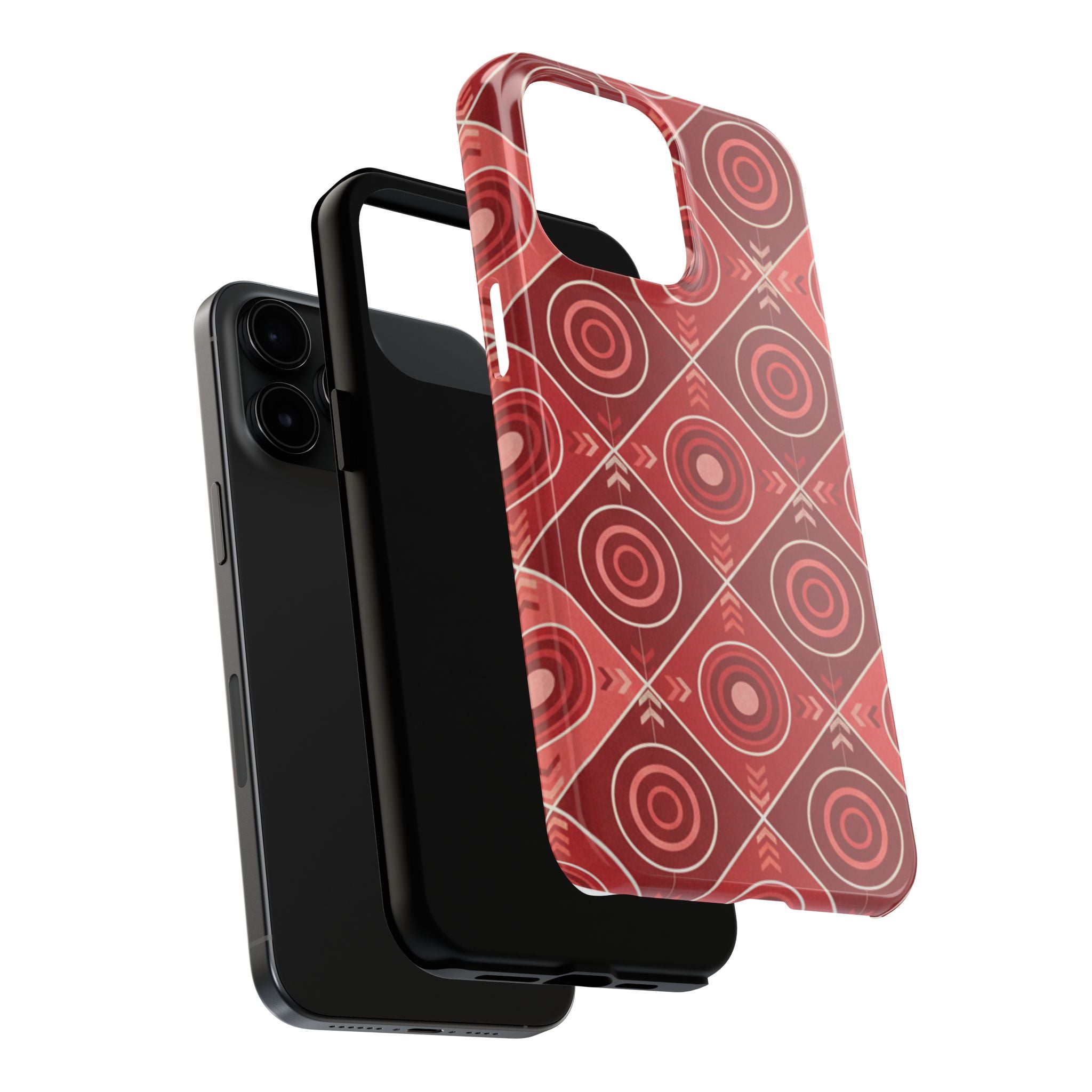 Red Geometric Target Pattern Tough Phone Case — Protective Abstract Retro Design