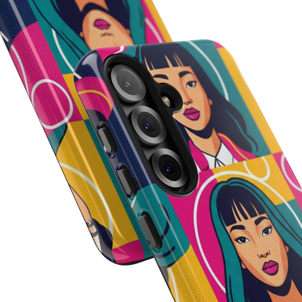 Bold Pop Art Faces Tough Phone Case — Colorful Retro Portrait Protective Cover