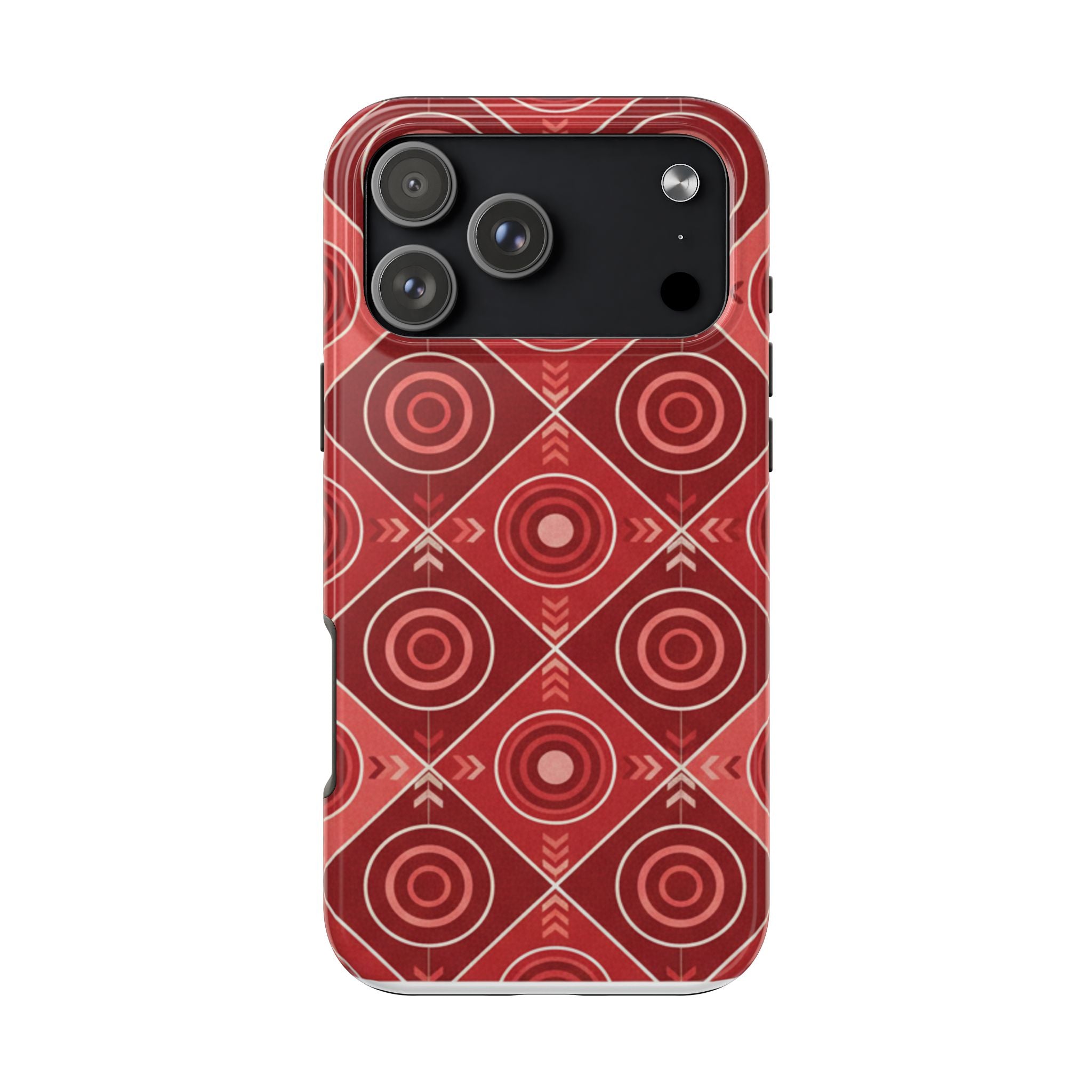 Red Geometric Target Pattern Tough Phone Case — Protective Abstract Retro Design