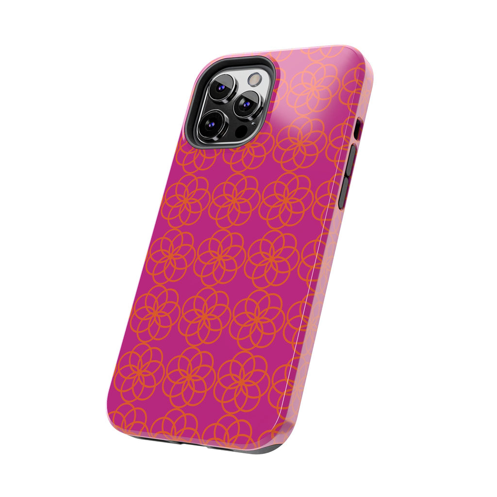 Floral Geometric Tough Phone Case — Pink & Orange Patterned Protective Cover