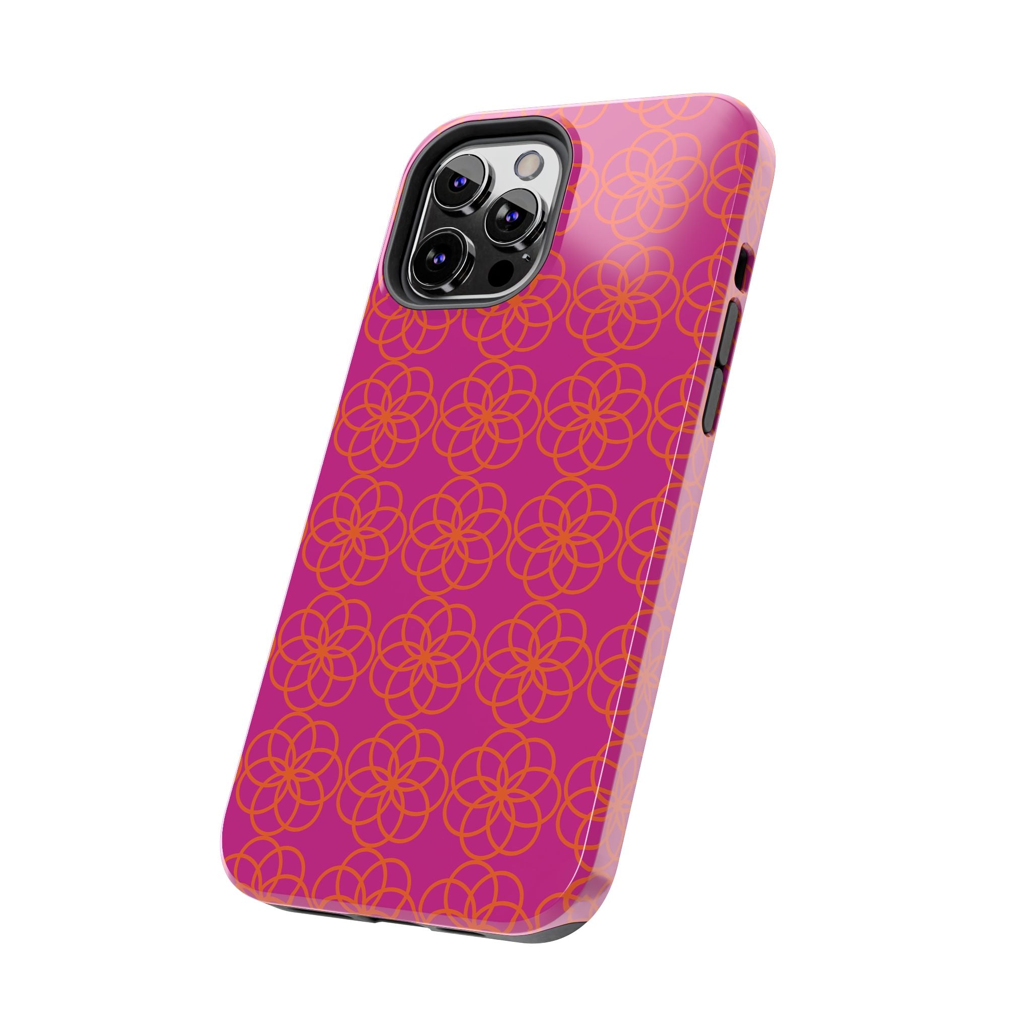 Floral Geometric Tough Phone Case — Pink & Orange Patterned Protective Cover