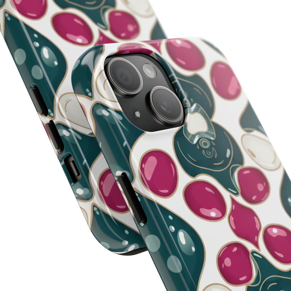 Floral Jewel Pattern Tough Phone Case — Teal & Fuchsia Protective Cover