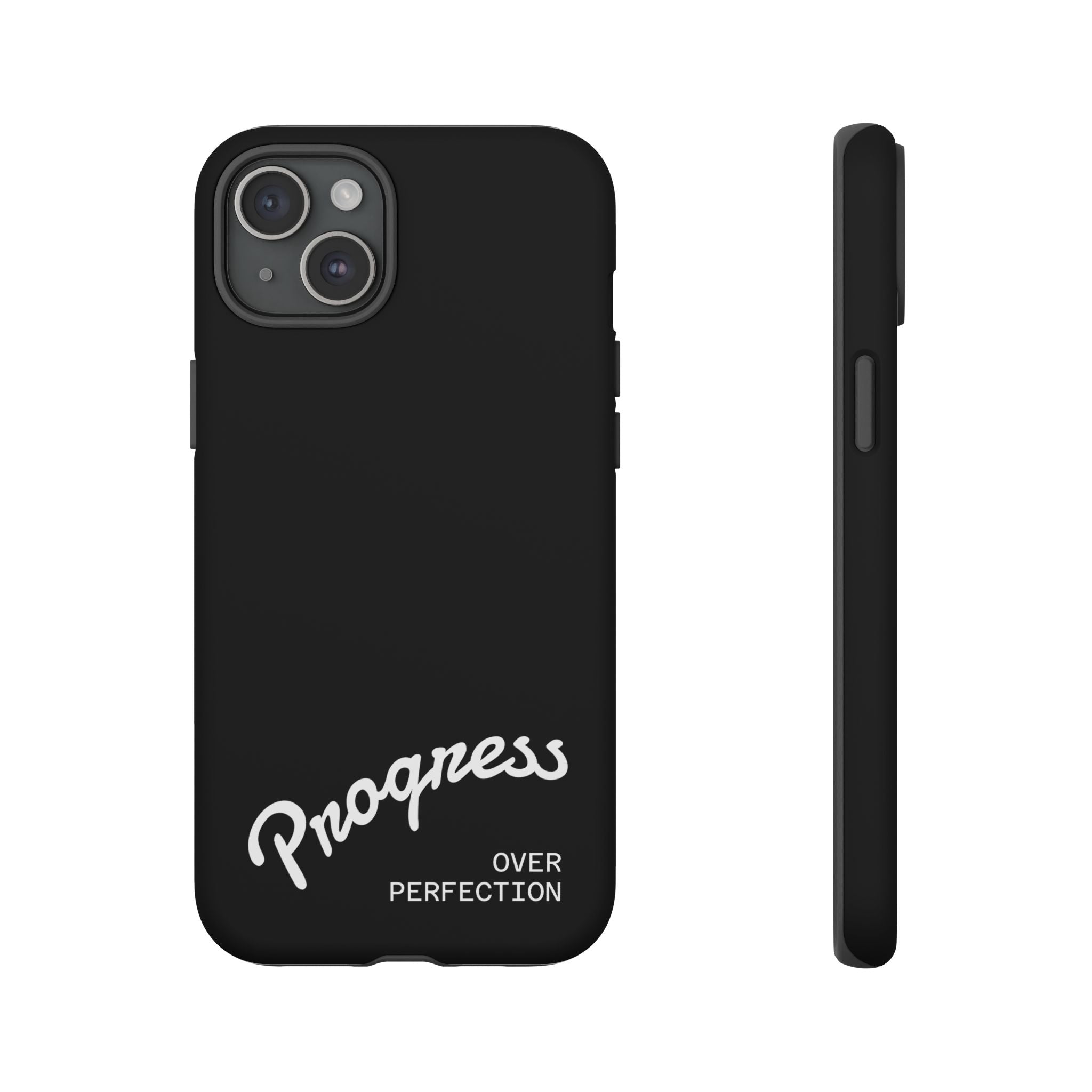 Phone Case - "Progress Over Perfection" Glossy Black Protective Cover