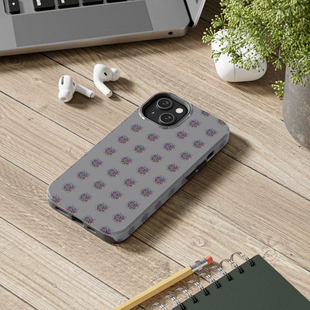 Tough Phone Case — Abstract Floral Burst Pattern on Gray (Protective Slim Fit)