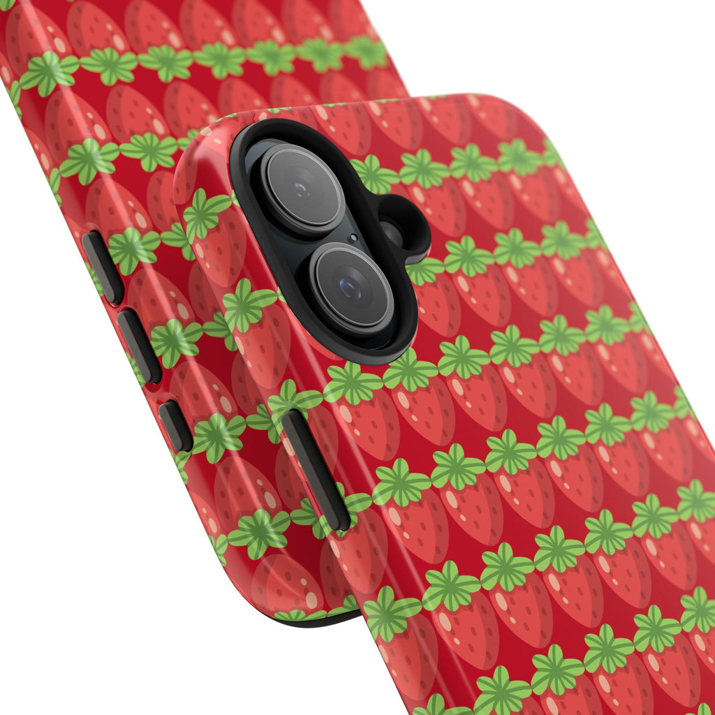 Strawberry Pattern Tough Phone Case — Cute Red Fruit Protective Cover