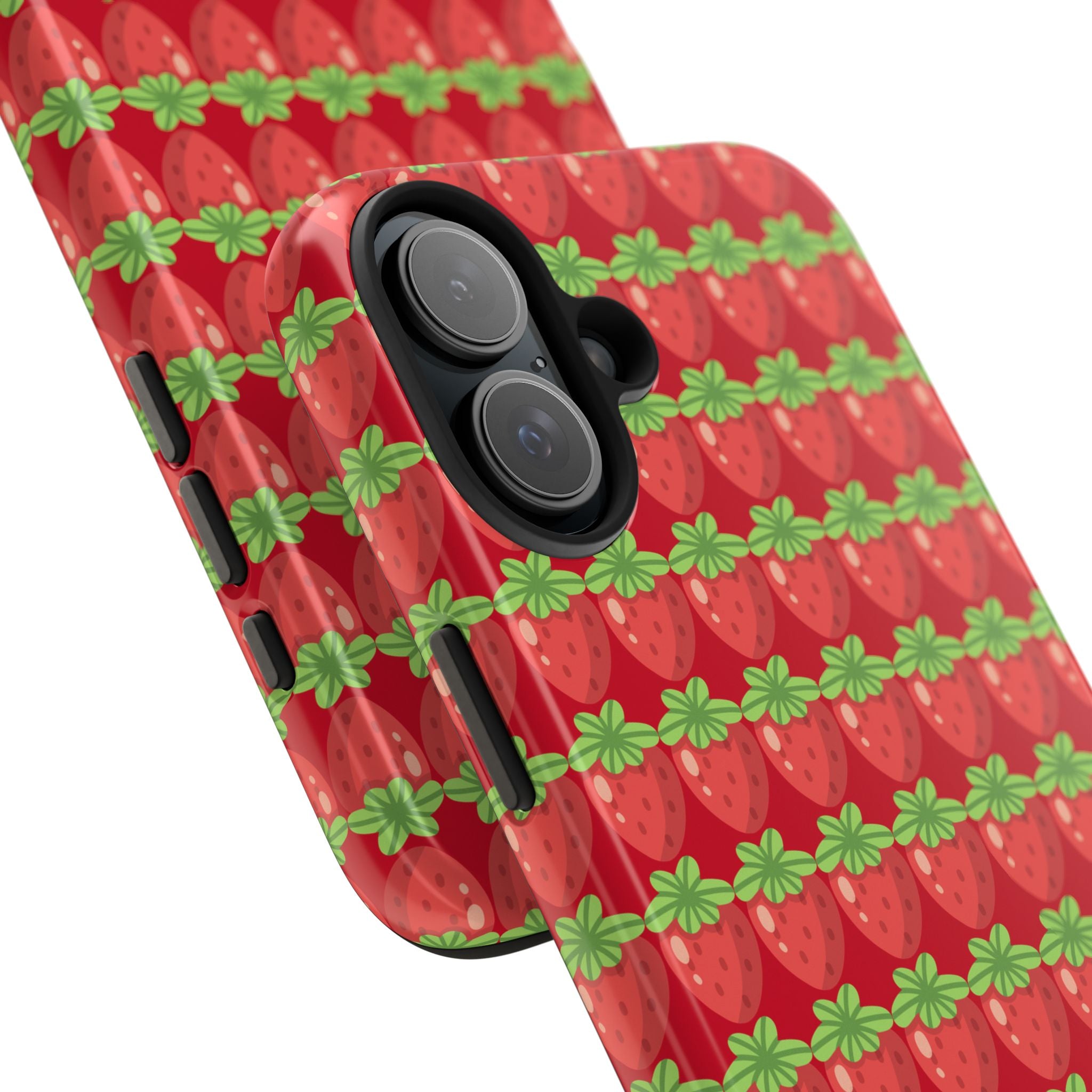 Strawberry Pattern Tough Phone Case — Cute Red Fruit Protective Cover