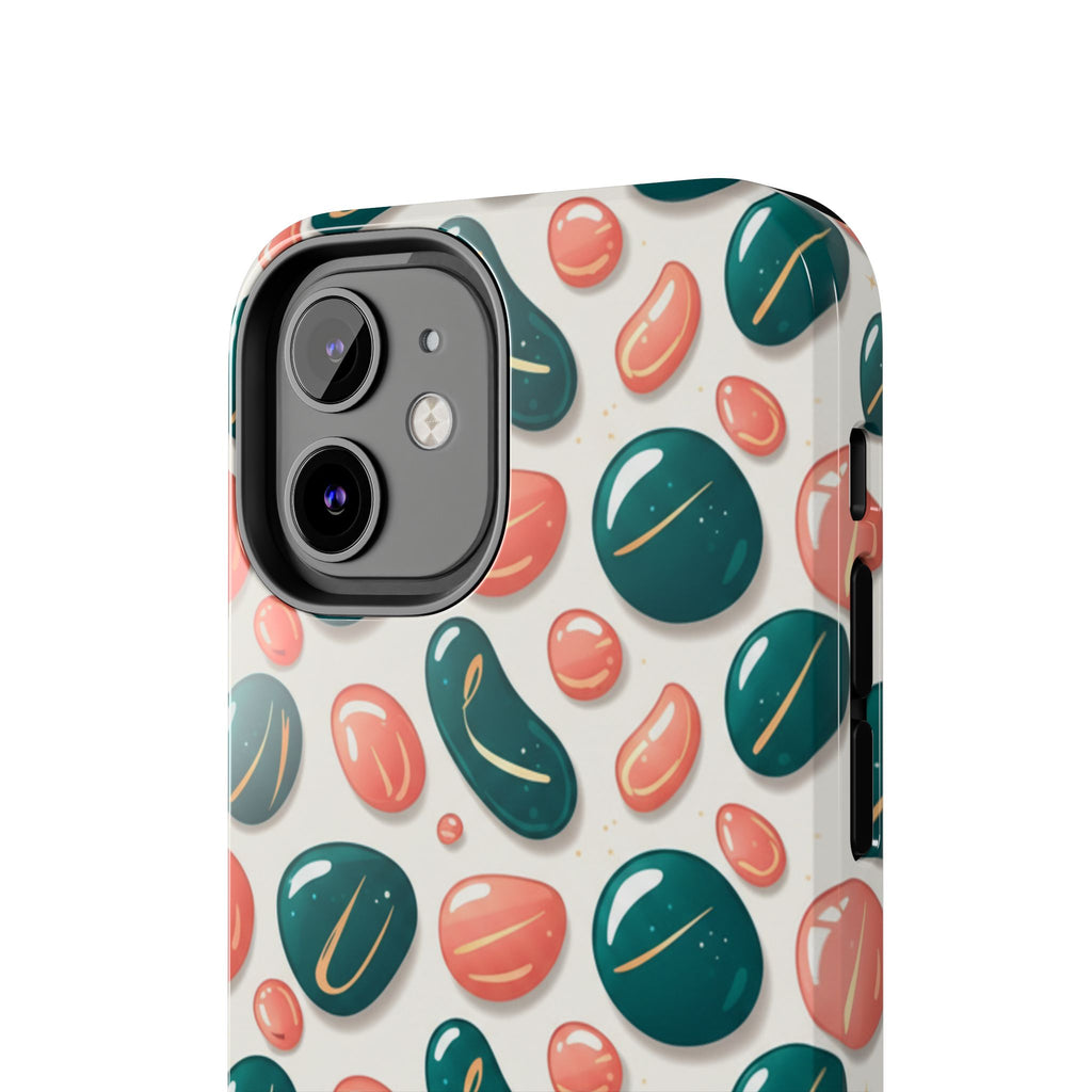 Abstract Pebble Pattern Tough Phone Case — Coral & Teal Protective Cover