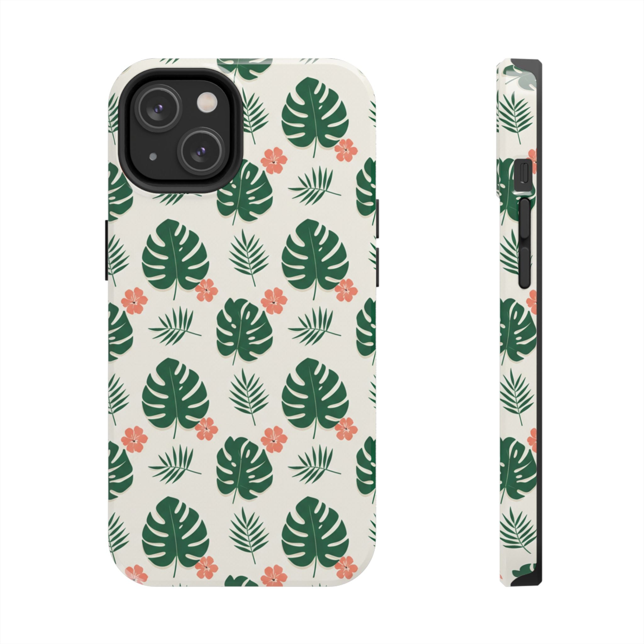 Tropical Leaves Tough Phone Case — Monstera & Pink Floral Protective Cover