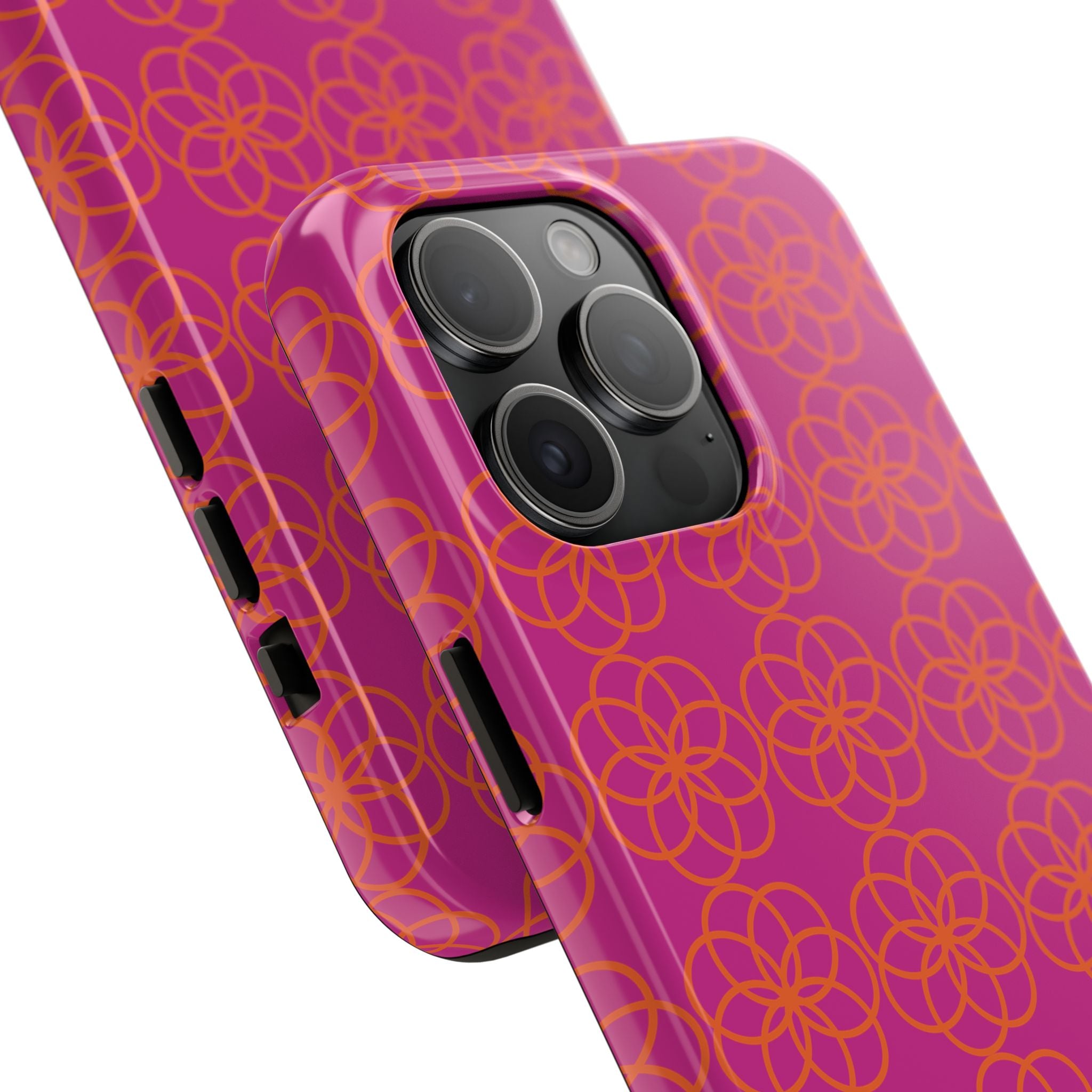 Floral Geometric Tough Phone Case — Pink & Orange Patterned Protective Cover
