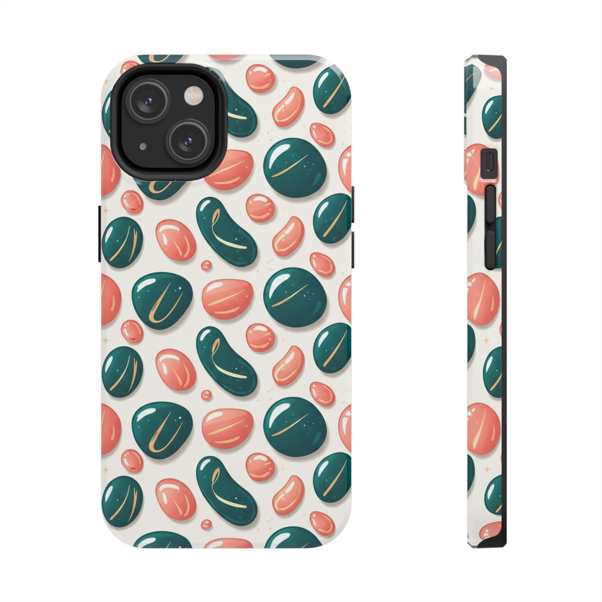 Abstract Pebble Pattern Tough Phone Case — Coral & Teal Protective Cover
