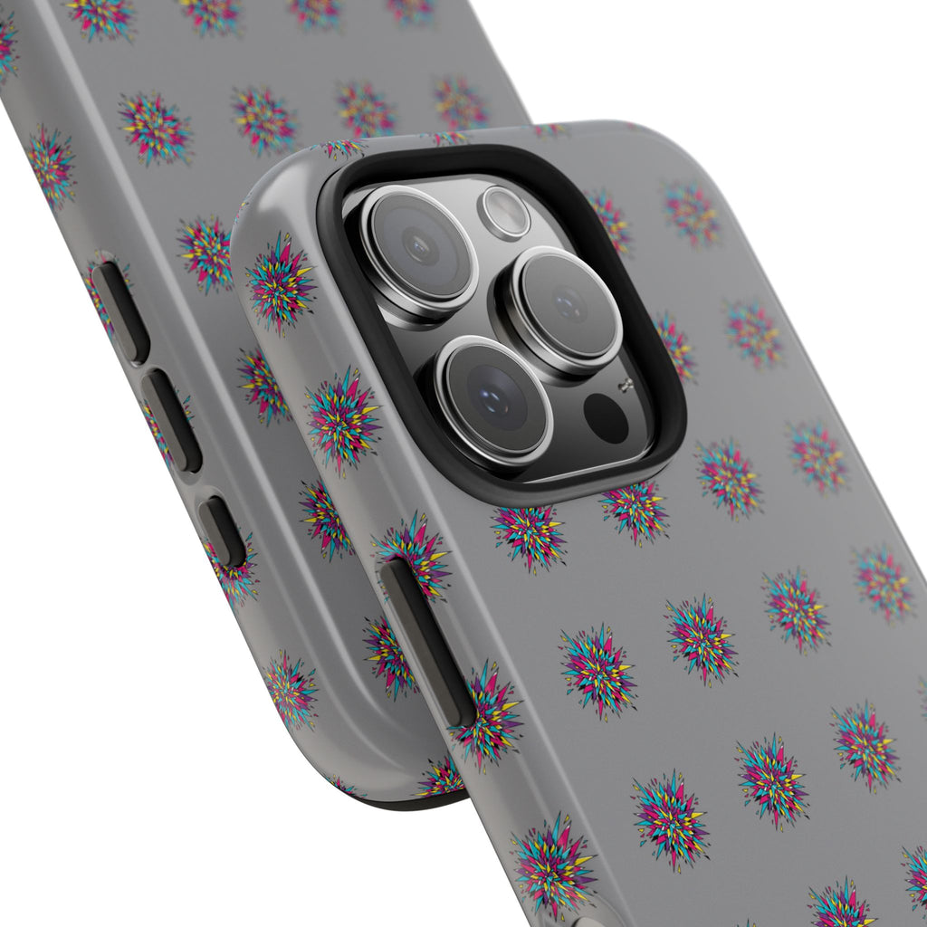 Tough Phone Case — Abstract Floral Burst Pattern on Gray (Protective Slim Fit)