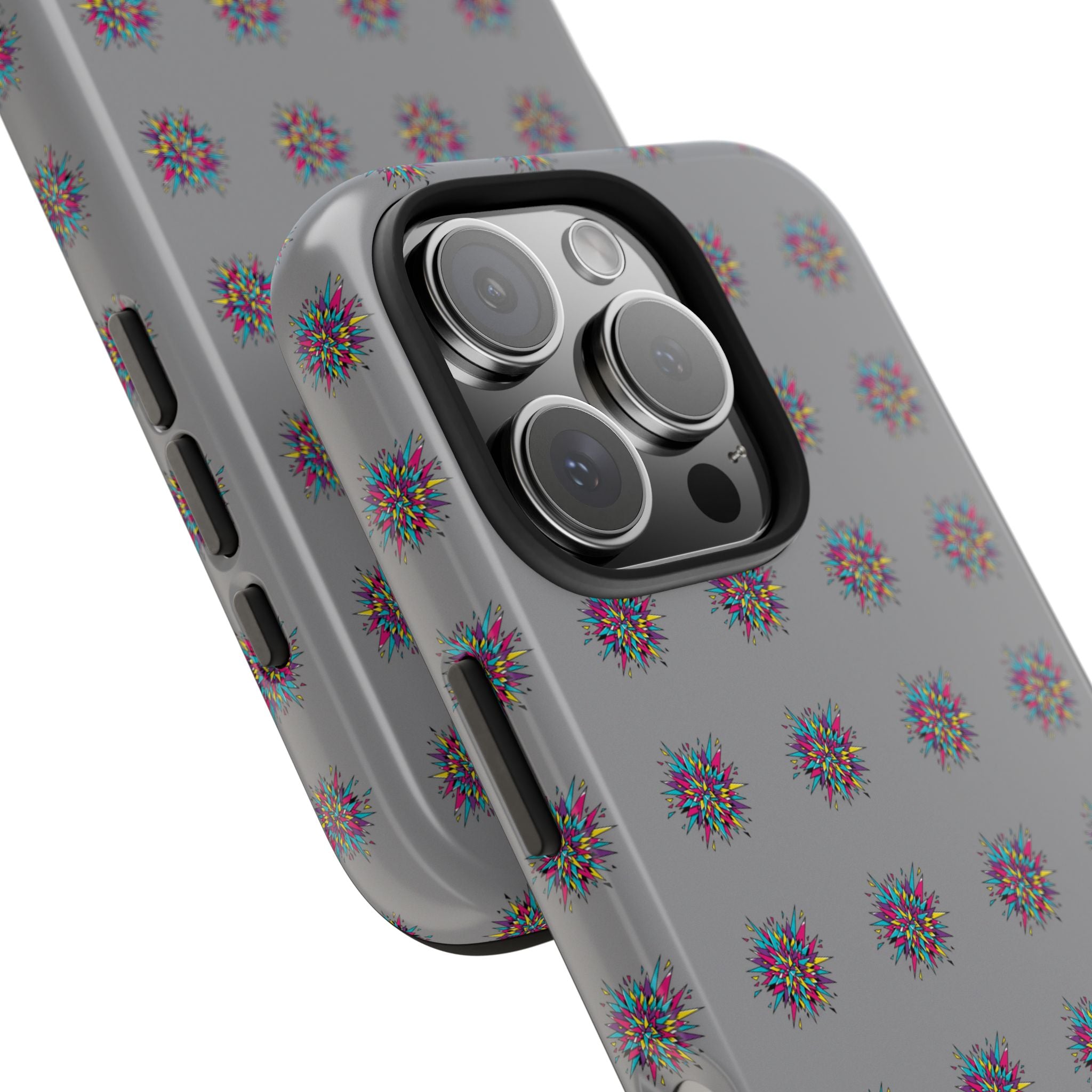 Tough Phone Case — Abstract Floral Burst Pattern on Gray (Protective Slim Fit)