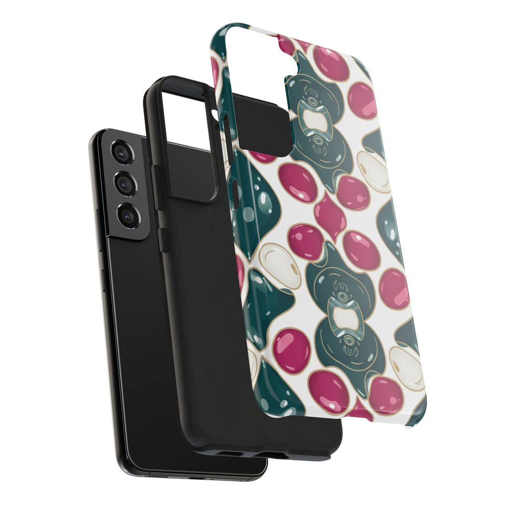 Floral Jewel Pattern Tough Phone Case — Teal & Fuchsia Protective Cover