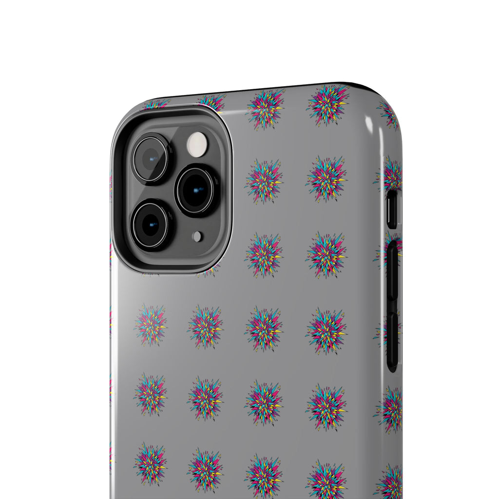 Tough Phone Case — Abstract Floral Burst Pattern on Gray (Protective Slim Fit)