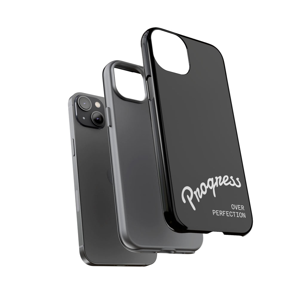 Phone Case - "Progress Over Perfection" Glossy Black Protective Cover