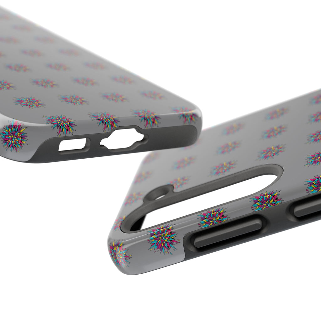 Tough Phone Case — Abstract Floral Burst Pattern on Gray (Protective Slim Fit)