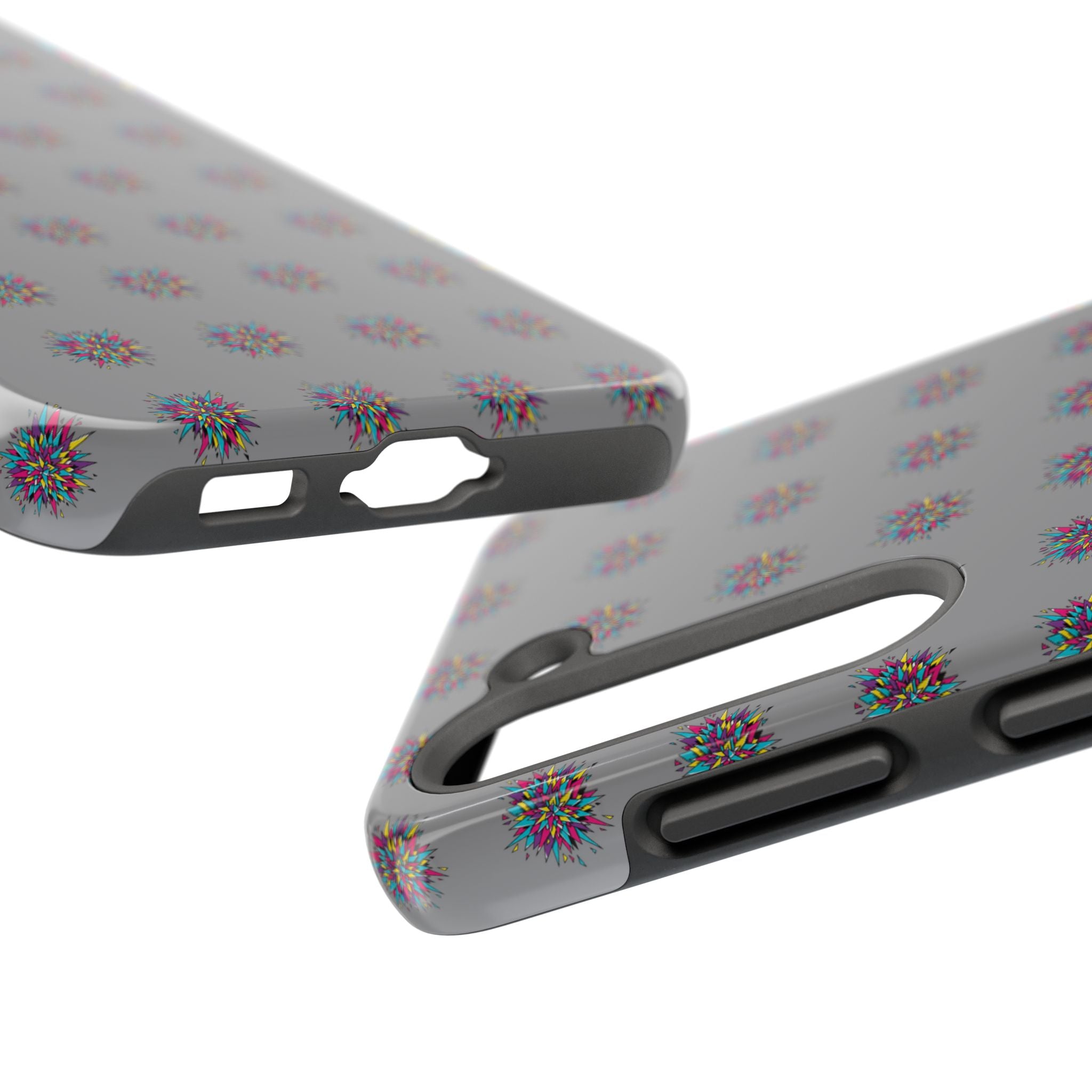 Tough Phone Case — Abstract Floral Burst Pattern on Gray (Protective Slim Fit)
