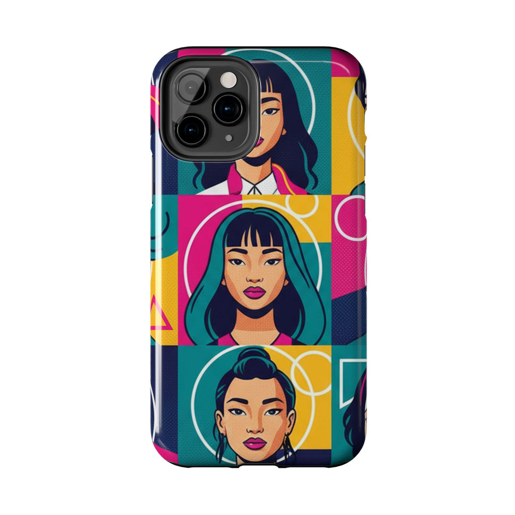 Bold Pop Art Faces Tough Phone Case — Colorful Retro Portrait Protective Cover