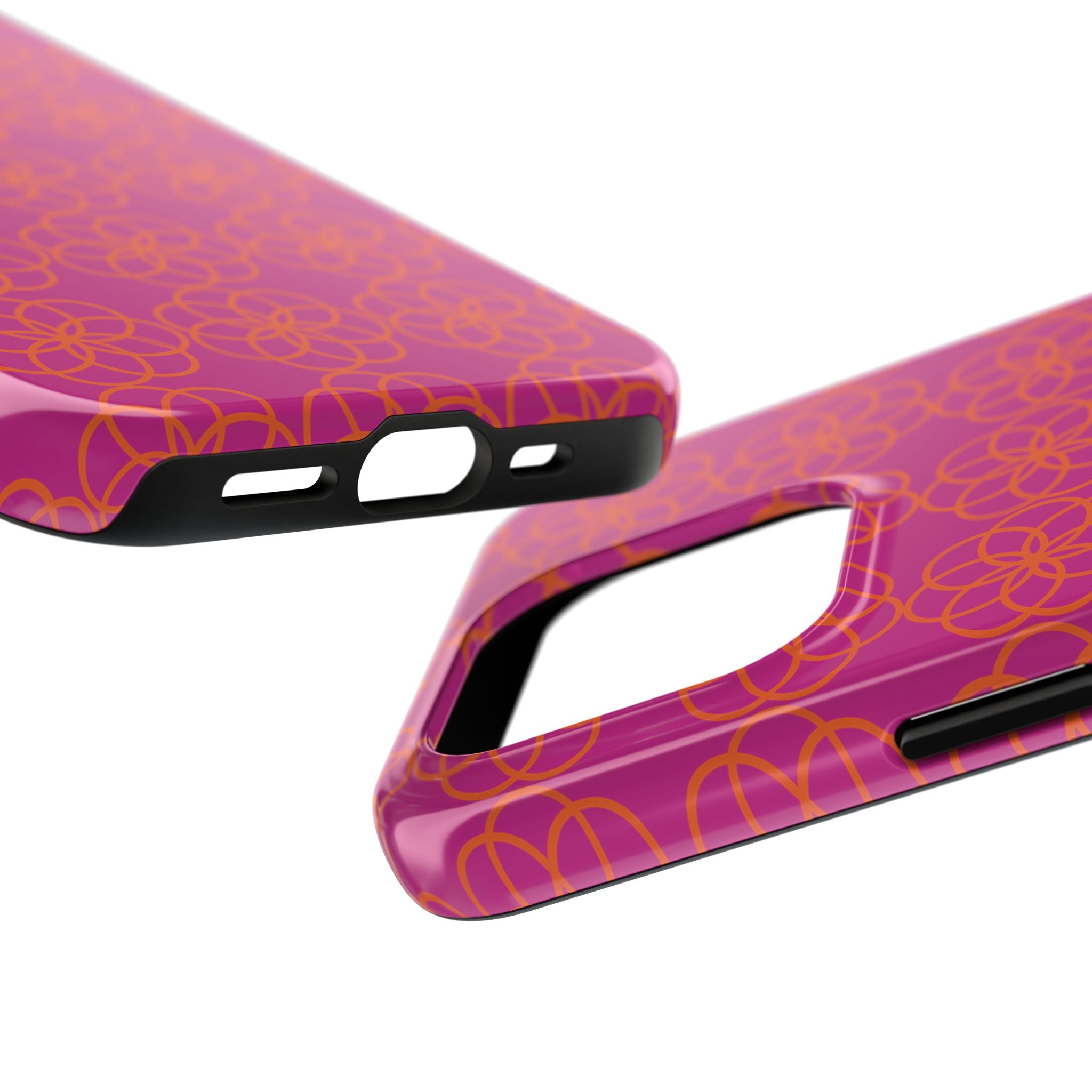 Floral Geometric Tough Phone Case — Pink & Orange Patterned Protective Cover