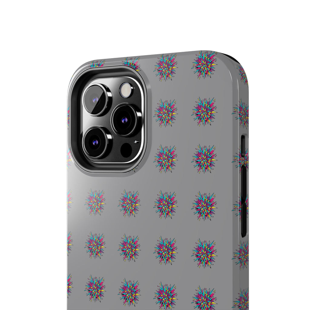 Tough Phone Case — Abstract Floral Burst Pattern on Gray (Protective Slim Fit)