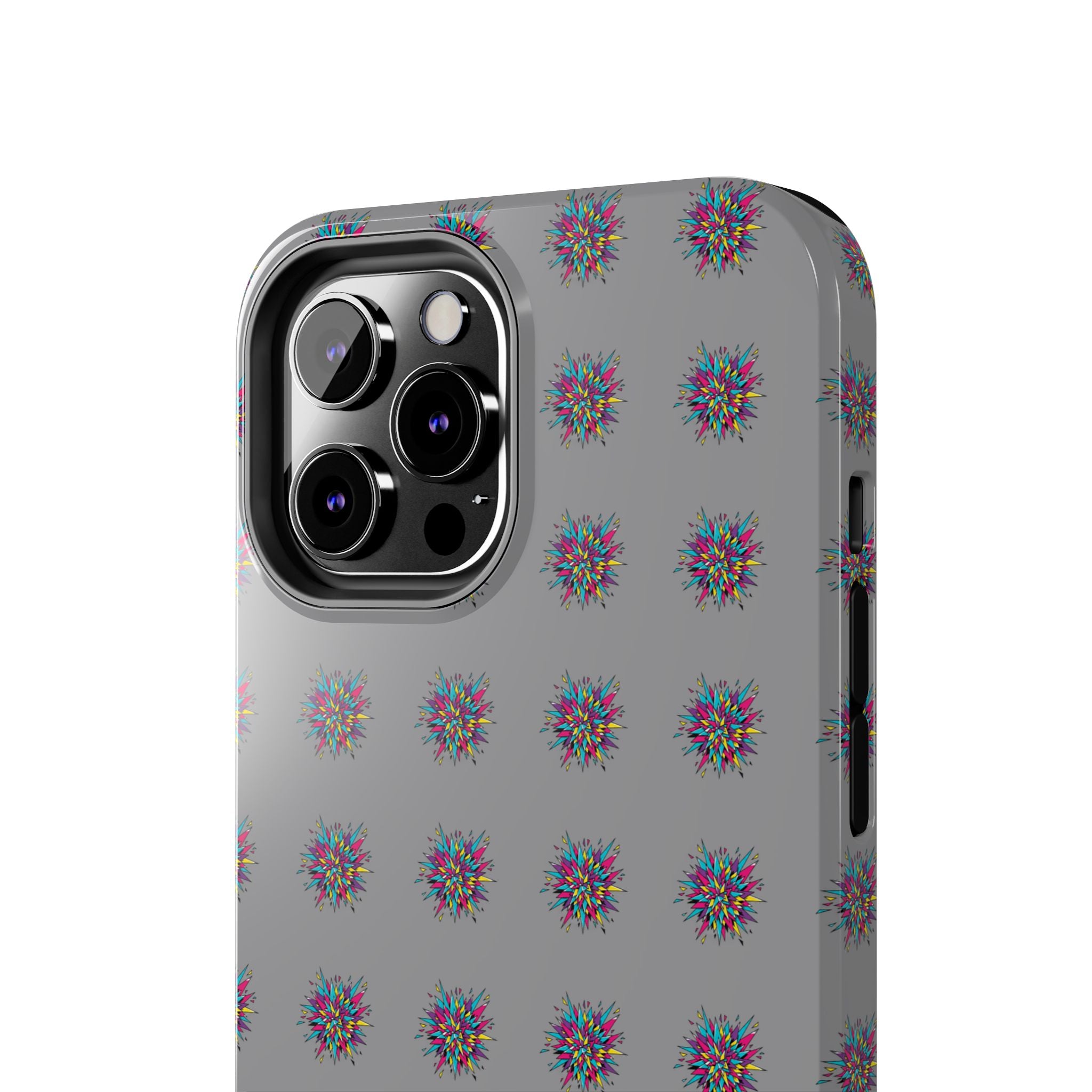 Tough Phone Case — Abstract Floral Burst Pattern on Gray (Protective Slim Fit)