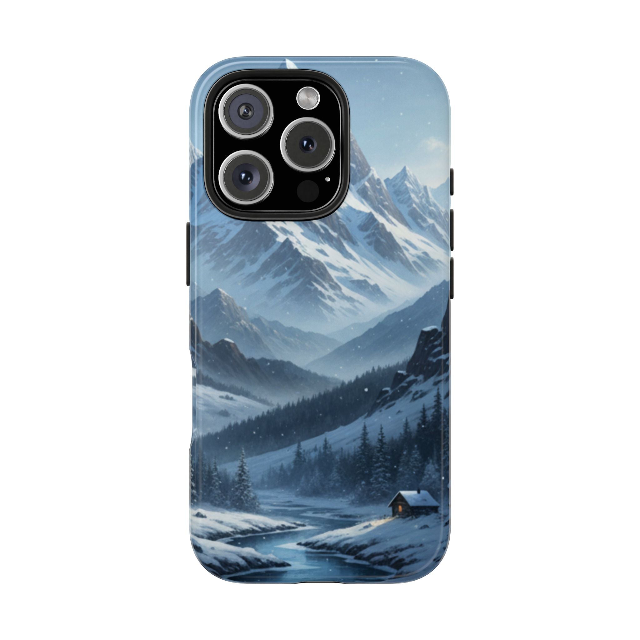 Tough Phone Case — Snowy Mountain Cabin Landscape Protective Phone Cover