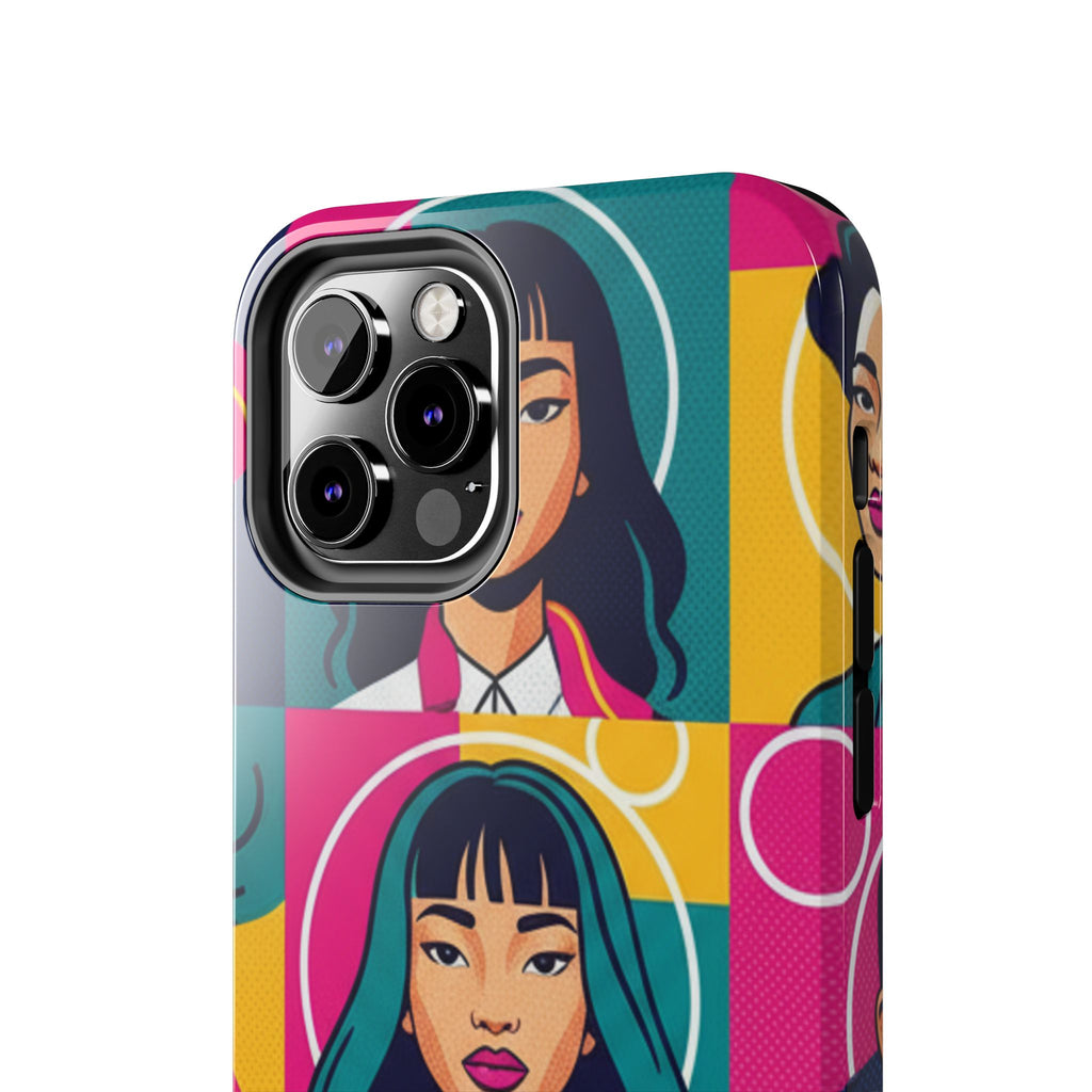 Bold Pop Art Faces Tough Phone Case — Colorful Retro Portrait Protective Cover