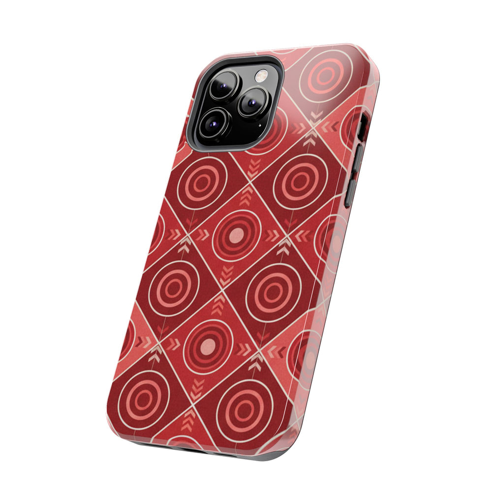 Red Geometric Target Pattern Tough Phone Case — Protective Abstract Retro Design