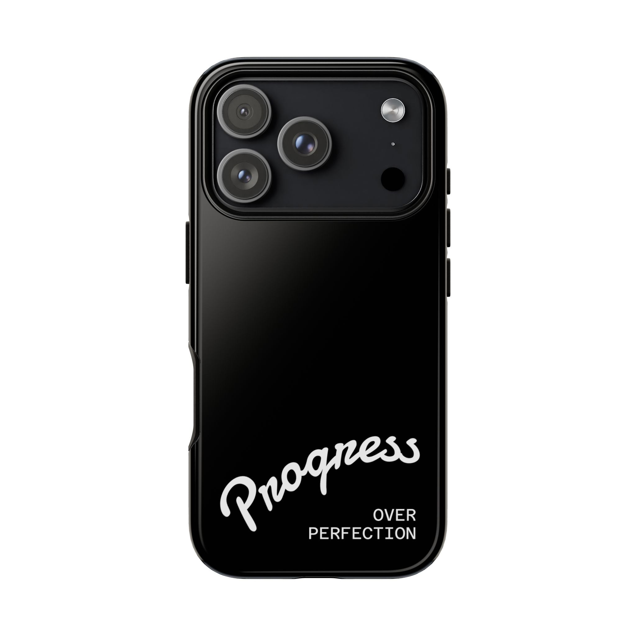 Phone Case - "Progress Over Perfection" Glossy Black Protective Cover