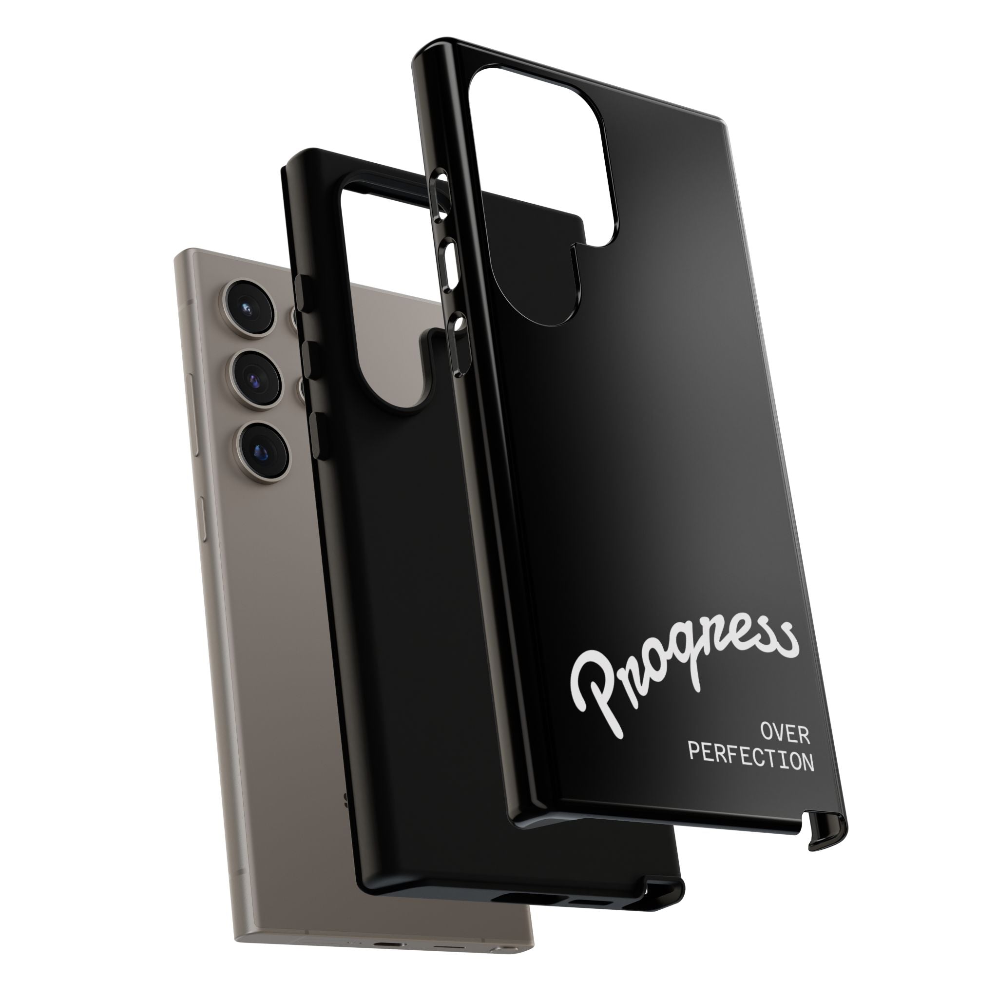 Phone Case - "Progress Over Perfection" Glossy Black Protective Cover