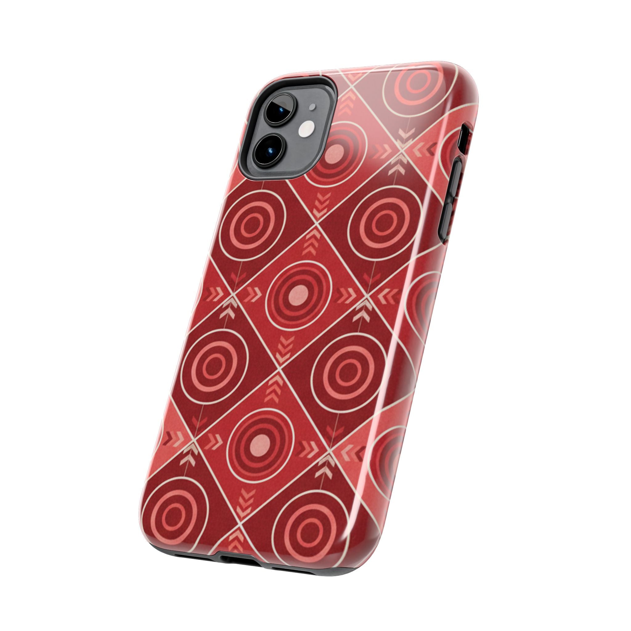 Red Geometric Target Pattern Tough Phone Case — Protective Abstract Retro Design