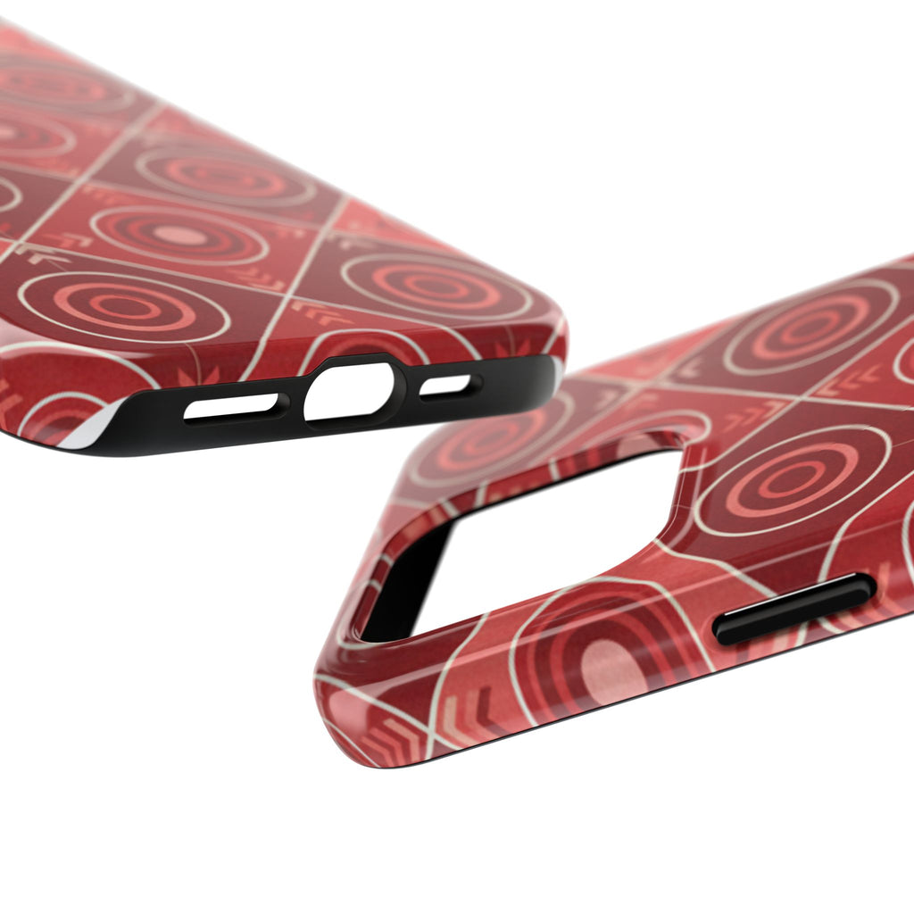 Red Geometric Target Pattern Tough Phone Case — Protective Abstract Retro Design
