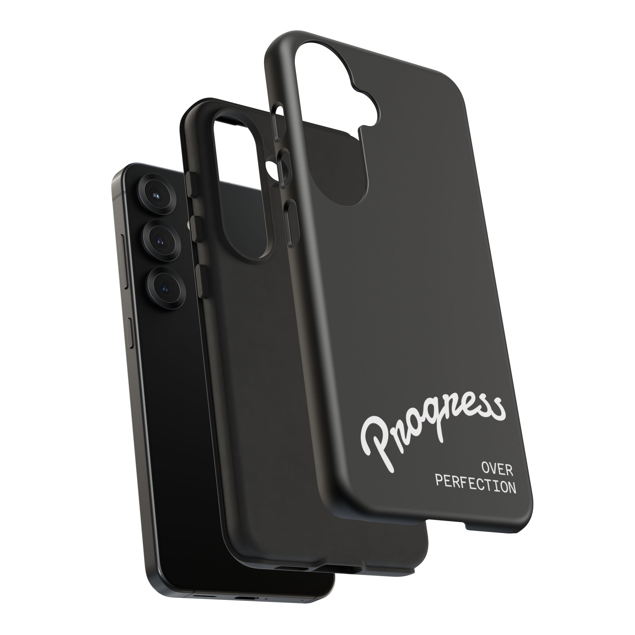 Phone Case - "Progress Over Perfection" Glossy Black Protective Cover